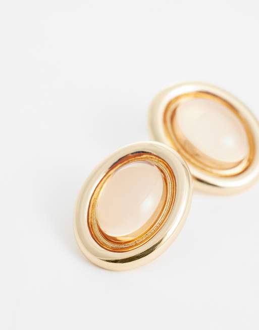 ASOS DESIGN stud earrings with stone set design in amber, 4 of 4