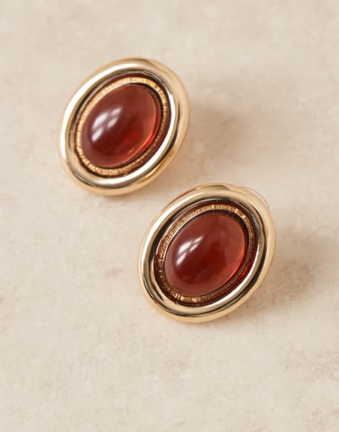 ASOS DESIGN stud earrings with stone set design in gold tone