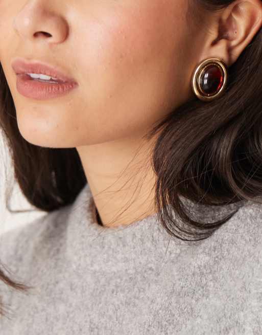 ASOS DESIGN stud earrings with stone set design in gold tone