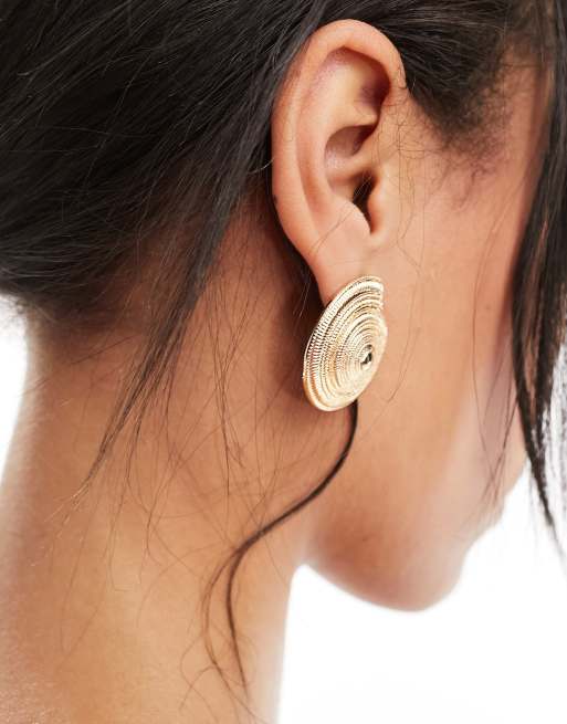 ASOS DESIGN stud earrings with swirl shell design in gold tone