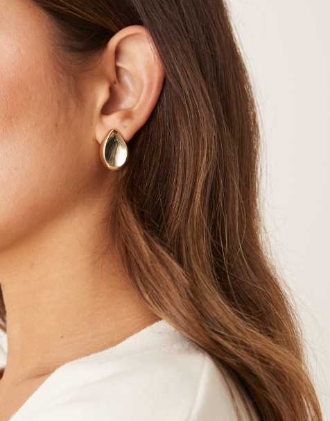 ASOS DESIGN stud earrings with teardrop design in gold tone - view 1