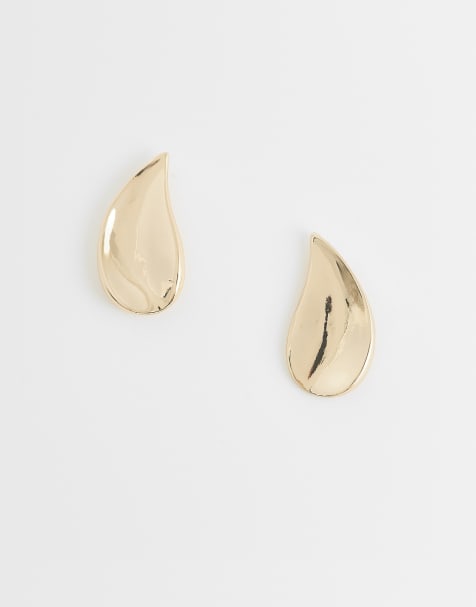 ASOS DESIGN stud earrings with teardrop design in gold tone - view 1