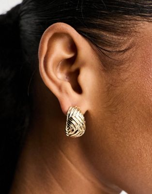 ASOS DESIGN stud earrings with textured teardrop design in gold tone | ASOS