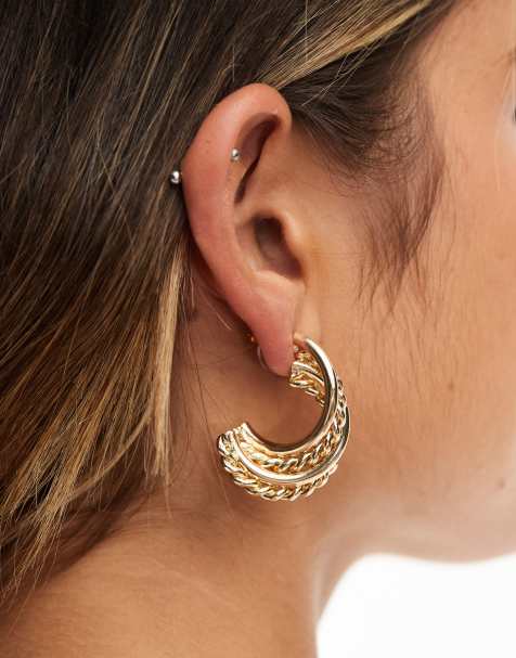 ASOS DESIGN stud earrings with textured wire detail in gold tone - view 1