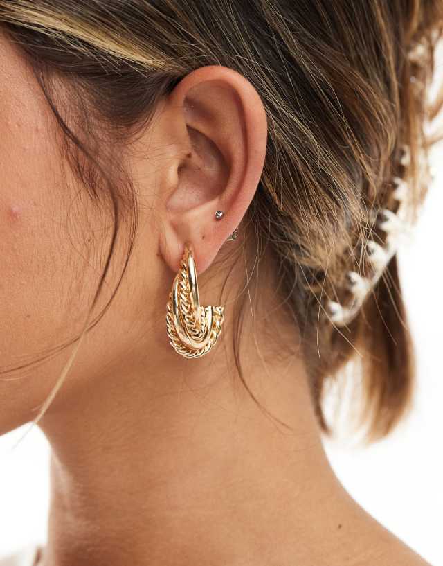 ASOS DESIGN - stud earrings with textured wire detail in gold tone