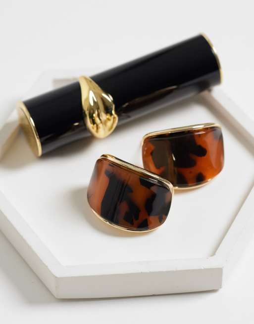 ASOS DESIGN stud earrings with tortoise shell pattern, 4 of 4