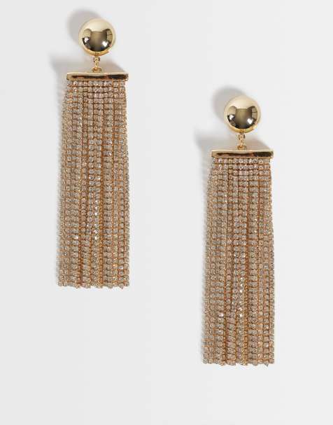 ASOS DESIGN stud earrings with waterfall faux crystal design in gold tone - view 1