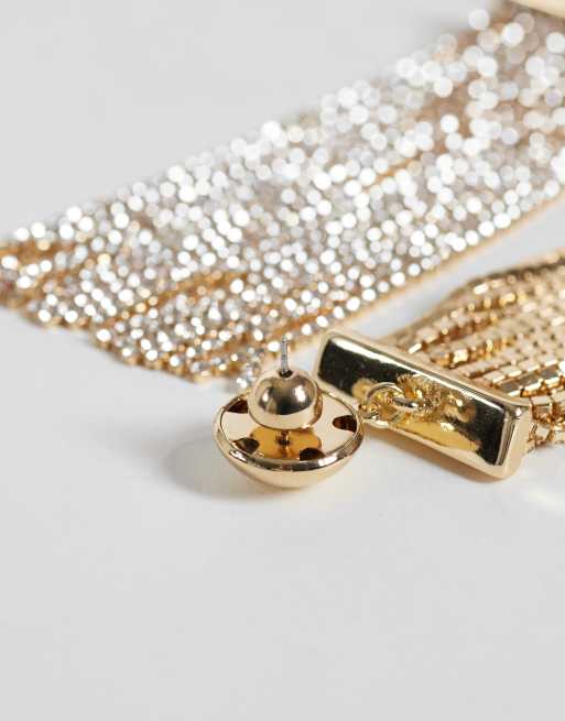 ASOS DESIGN stud earrings with waterfall faux crystal design in gold tone, 3 of 4