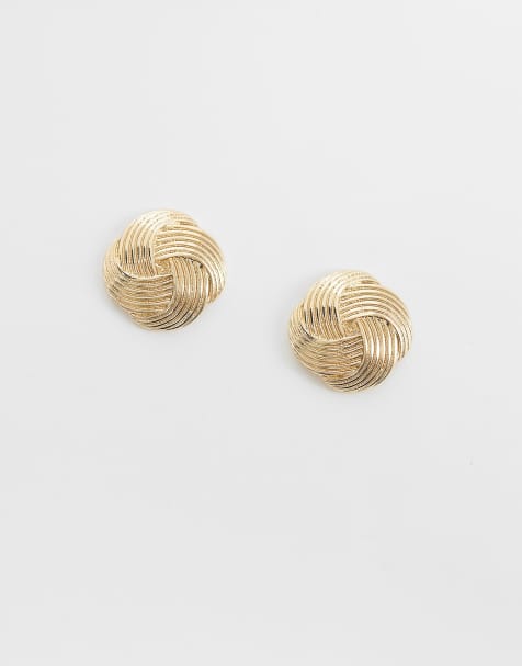 ASOS DESIGN stud earrings with weave design in gold tone - view 1