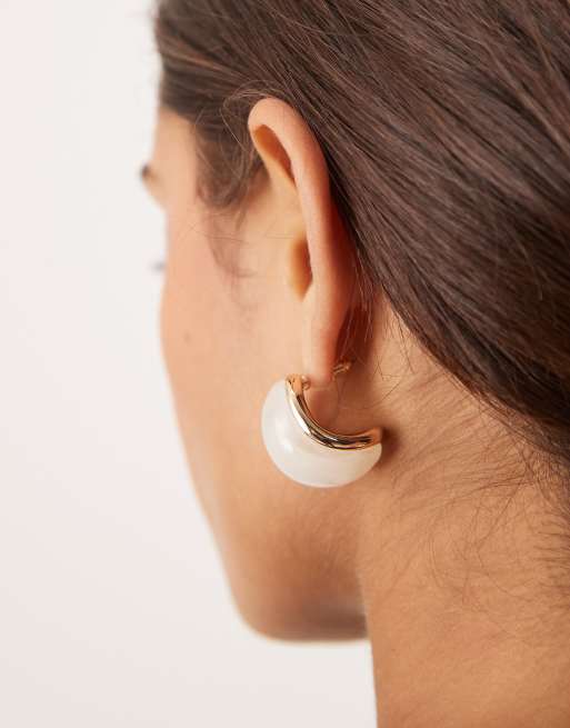 ASOS DESIGN stud earrings with white resin and gold detail