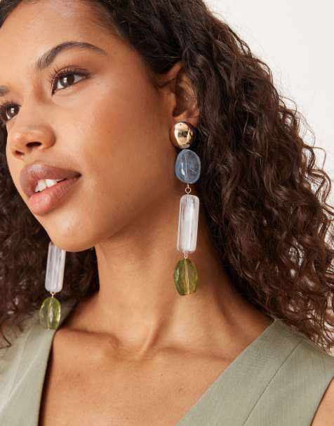 ASOS DESIGN stud pendant drop earrings with faux stone details - view 1