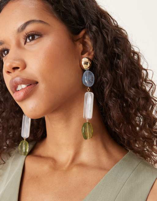 ASOS DESIGN stud pendant drop earrings with faux stone details