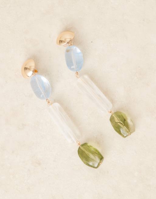 ASOS DESIGN stud pendant drop earrings with resin stone details