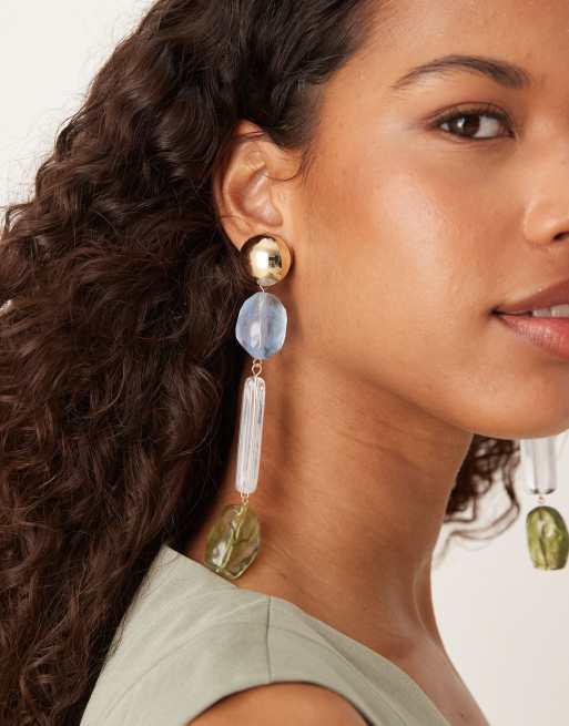 ASOS DESIGN stud pendant drop earrings with resin stone details