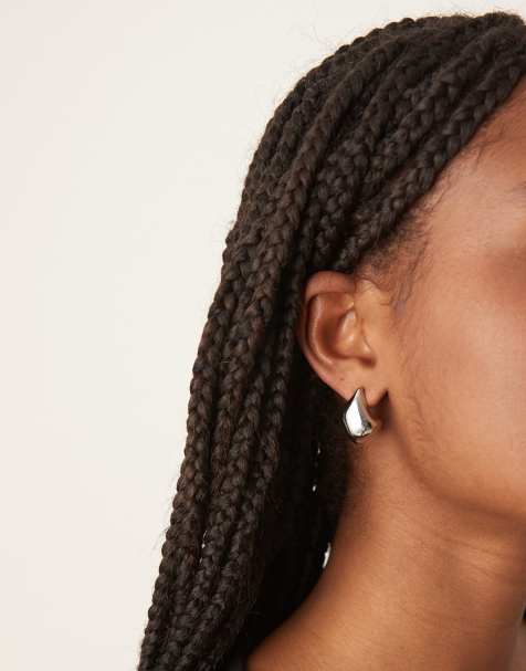 ASOS DESIGN stud tear-drop earrings in silver tone - view 1