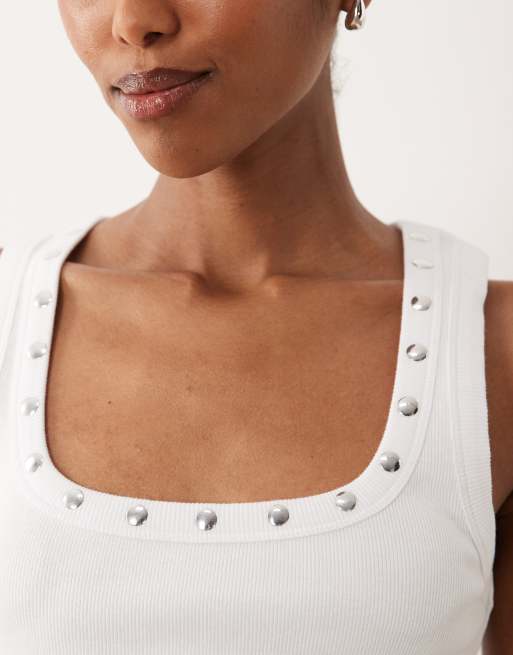 ASOS DESIGN stud trim racer vest in white, 2 of 4