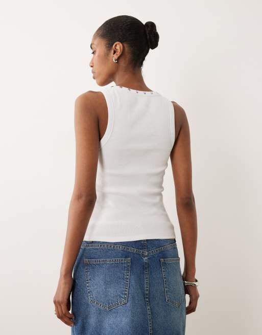 ASOS DESIGN stud trim racer vest in white, 4 of 4
