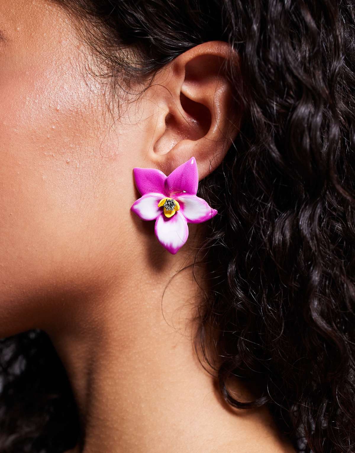 ASOS DESIGN stud tropical flower earrings in pink