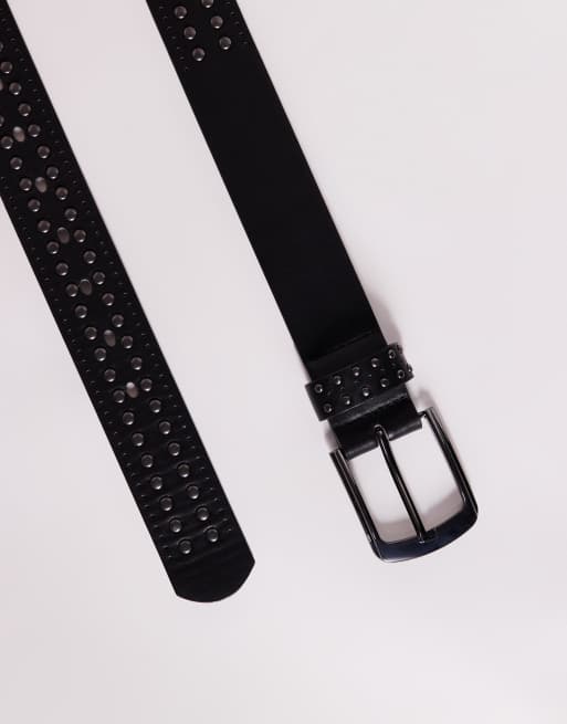 ASOS DESIGN studded and stamped belt in black, 2 of 3