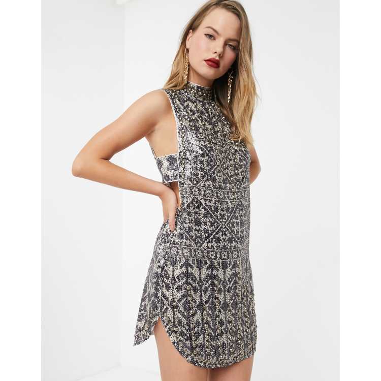 ASOS DESIGN studded aztec print tabbard mini dress