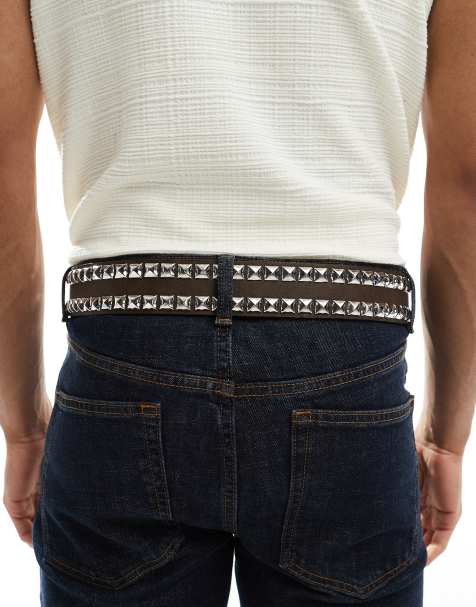 ASOS DESIGN studded belt in brown - view 1