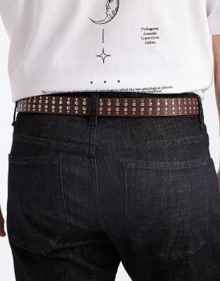 Asos Design Studded Belt In Brown