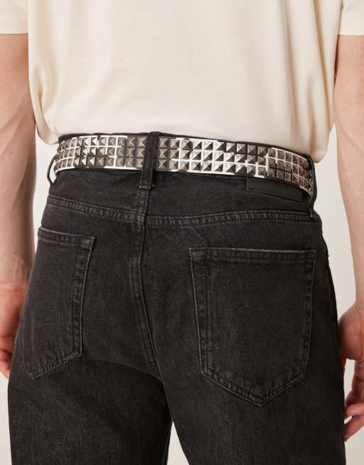 ASOS DESIGN cow print studded belt in faux leather