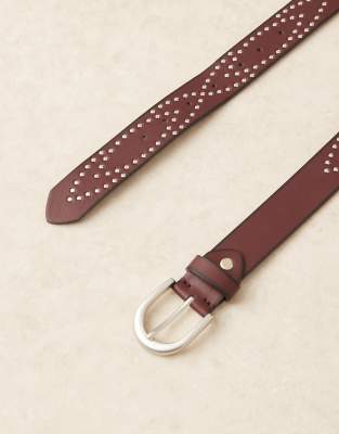 Asos Design Studded Burnished Belt In Brown
