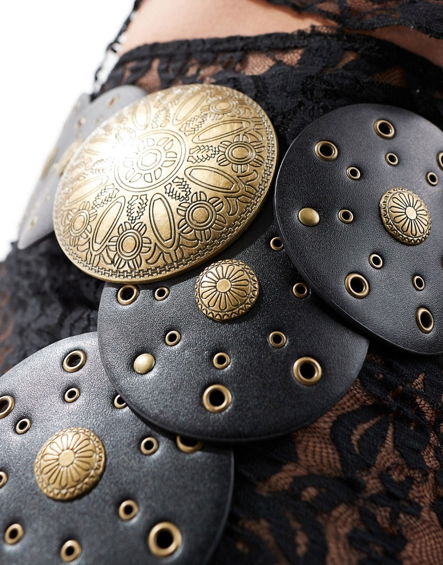 ASOS DESIGN studded disc detail waist and hip belt in black