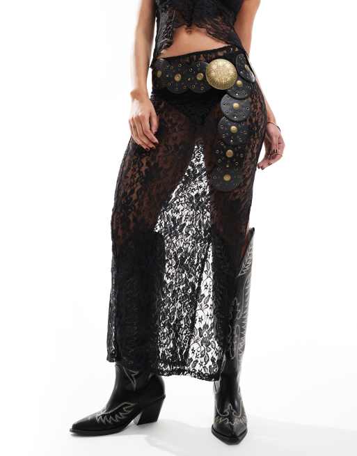 ASOS DESIGN studded disc detail waist and hip belt in black, 2 of 4
