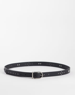 Asos Design Studded Faux Leather Belt In Black
