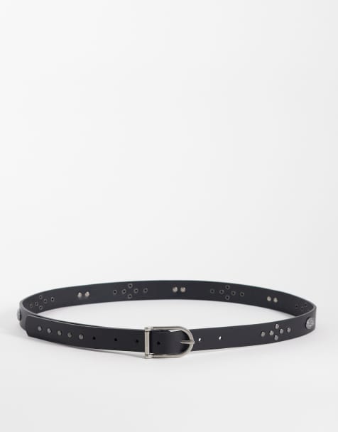 ASOS DESIGN studded faux leather belt in black - view 1