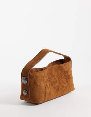 Asos Design Studded Faux Suede Grab Bag With Detachable Crossbody Strap In Brown