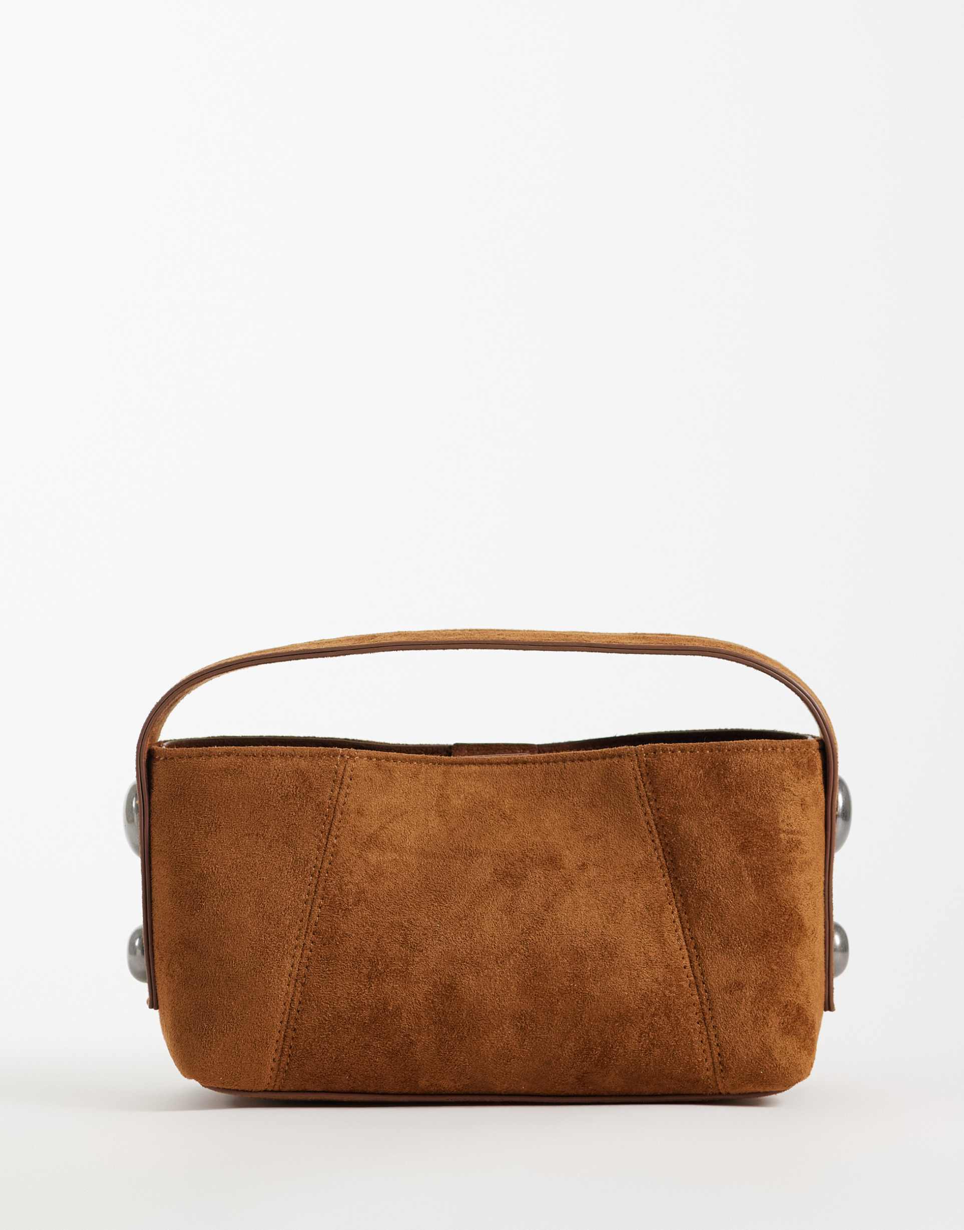 asos design studded faux suede grab bag with detachable crossbody strap in dark tan