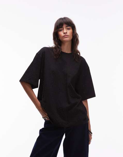 ASOS DESIGN studded oversized t-shirt in black