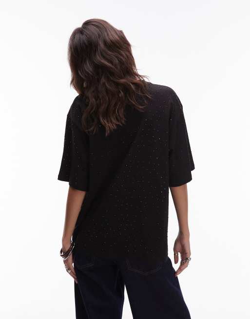 ASOS DESIGN studded oversized t-shirt in black, 3 of 4