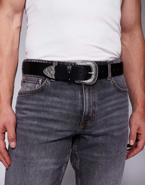 ASOS DESIGN studded western belt in black - view 1