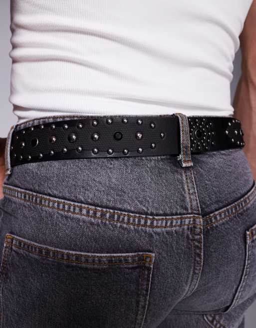 ASOS DESIGN studded western belt in black