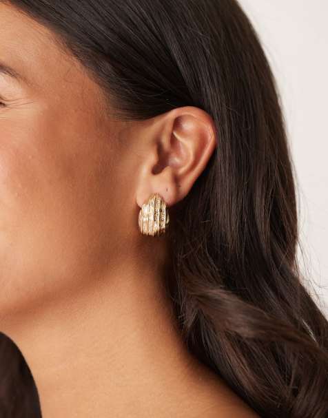 ASOS DESIGN studs earrings with textured teardrop design in gold tone - view 1