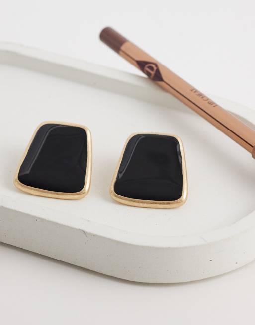 ASOS DESIGN studs with black resin stone detail in gold tone, 2 of 4