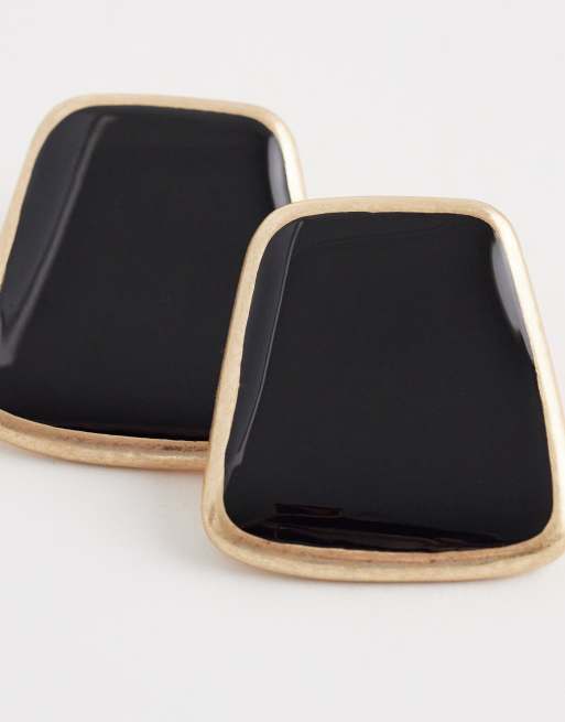 ASOS DESIGN studs with black resin stone detail in gold tone, 4 of 4