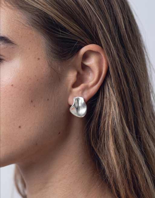 ASOS DESIGN studs with moulded design in worn silver  - SILVER, 2 of 4