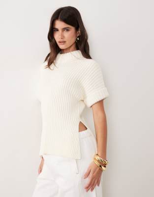 Asos Design Stuffed Neck Sleeveless Knit Split Side Tank Top In White