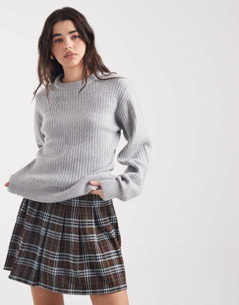 ASOS DESIGN stuffed neck trim rib detail jumper in grey