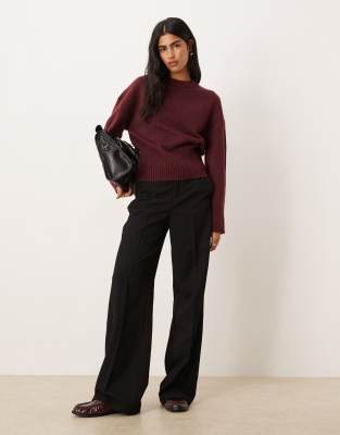 Asos Design Stuffed Neck Trim Waisted Sweater In Red