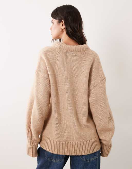 ASOS DESIGN stuffed scoop neck trim jumper in oatmeal, 4 of 4