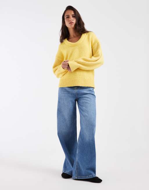 ASOS DESIGN stuffed scoop neck trim jumper in yellow, 2 of 4