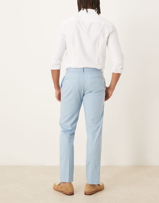 ASOS DESIGN - Støvet blå elegante bukser i hørblanding i slim fit, 3 af 5