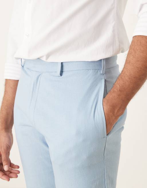 ASOS DESIGN - Støvet blå elegante bukser i hørblanding i slim fit, 5 af 5
