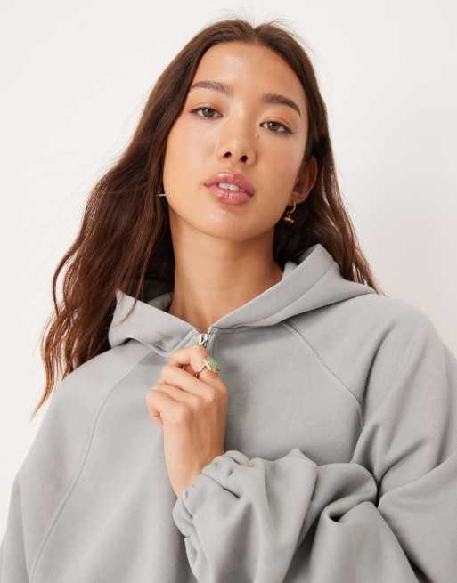 ASOS DESIGN - Støvet blå hættetrøje med lynlås og bindebånd i kanten - Del af sæt, 4 af 4